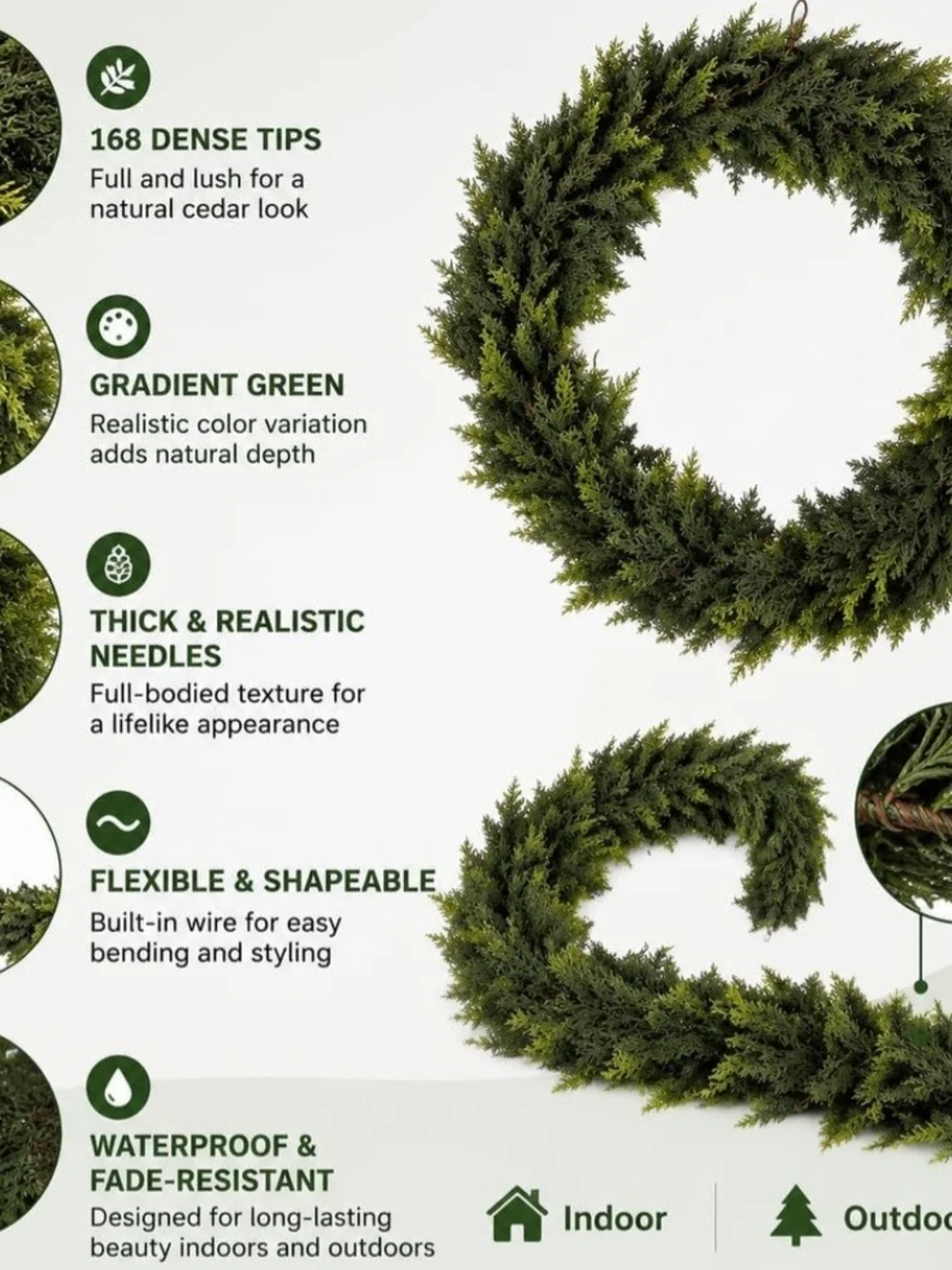 Two-Tone Green Cedar Garland. 6 Feet. NWT.